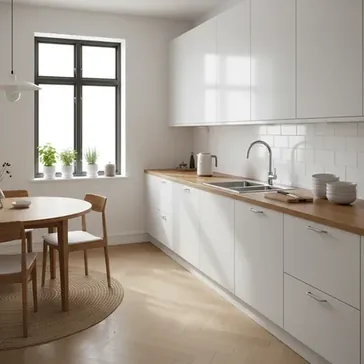 Biaa kuchnia z drewnianym blatem: Jaka podoga bdzie idealna?